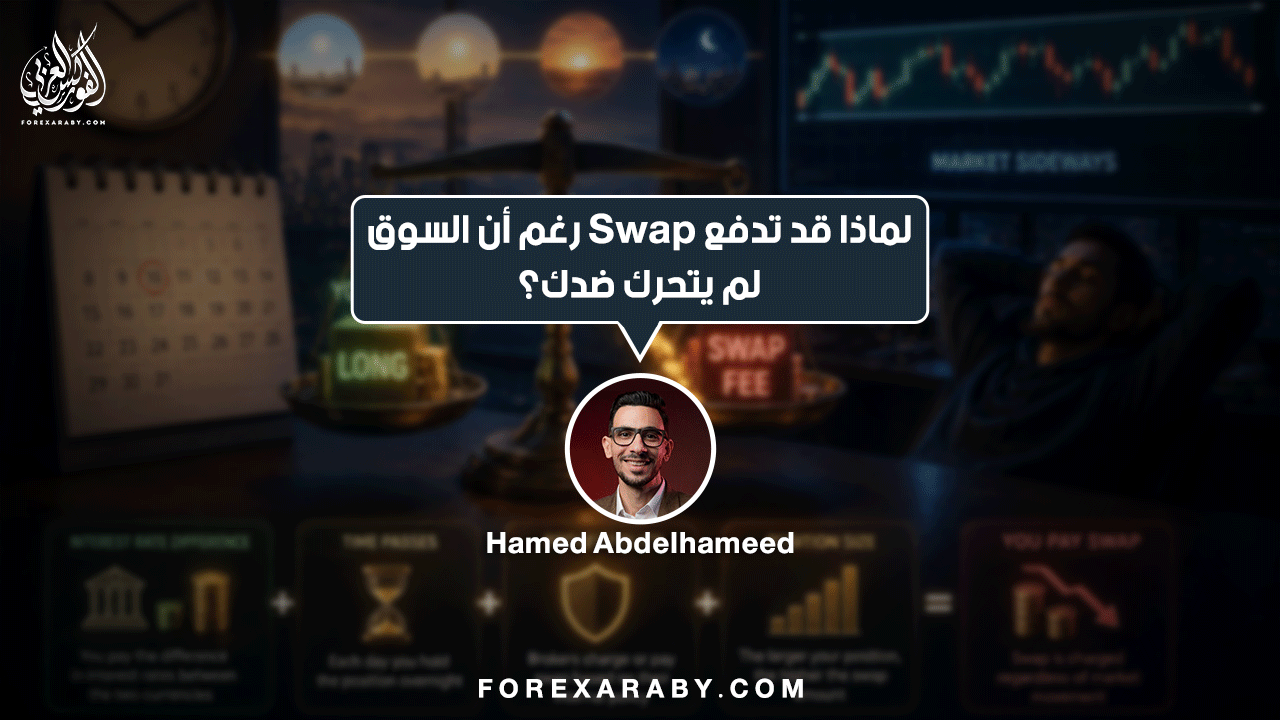 لماذا قد تدفع Swap رغم أن السوق لم يتحرك ضدك؟ تخيل أنك فتحت صفقة على زوج عملات، ولم يتحرك السعر ضدك بشكل واضح. وفي اليوم التالي، وجدت أن رصيد حسابك تغير قليلًا رغم عدم وجود خسارة كبيرة ناتجة عن حركة السعر. هنا يظهر مفهوم الـSwap أو تكلفة التبييت. لكن لماذا تحدث هذه التكلفة أصلًا؟ ما هو الـSwap؟ الـSwap هو مبلغ قد يُضاف إلى حسابك أو يُخصم منه عندما تظل صفقة الفوركس مفتوحة إلى ما بعد وقت الترحيل اليومي (Rollover). وترتبط تكلفة التبييت بشكل أساسي بتكلفة تمويل المركز، والتي تتأثر بفروق أسعار الفائدة بين العملتين، إلى جانب عوامل أخرى مرتبطة بالتسعير وظروف السوق وشروط الوسيط. بمعنى أبسط: عندما تتداول زوجًا مثل الدولار مقابل الين، فأنت لا تتعامل مع عملة واحدة فقط. أنت في الوقت نفسه: تشتري عملة وتبيع عملة أخرى. ولكل عملة تكلفة تمويل مختلفة. مثال بسيط لنفترض أنك فتحت صفقة شراء على زوج معين. أنت عمليًا تملك تعرضًا للعملة الأولى، وفي المقابل لديك تعرض معاكس للعملة الثانية. إذا كانت تكلفة تمويل الجزء الذي تشتريه مختلفة عن تكلفة تمويل الجزء الذي تبيعه، فقد يظهر فرق في تكلفة التبييت. وهذا الفرق قد يكون: تكلفة تُخصم من الحساب. أو عائدًا يُضاف إلى الحساب. لذلك ليس صحيحًا أن الـSwap دائمًا خسارة. أحيانًا يمكن أن يكون موجبًا. لماذا يختلف الـSwap من وسيط لآخر؟ حتى عند التداول على زوج العملات نفسه، قد تجد أن تكلفة التبييت تختلف من وسيط إلى آخر. فالـSwap لا يعتمد فقط على أسعار الفائدة الرسمية، وإنما قد تتداخل في تحديده عوامل مثل: تكلفة التمويل. شروط مزودي السيولة. طريقة الوسيط في احتساب التبييت. ظروف السوق. نوع الحساب. حجم الصفقة. لذلك لا يصح افتراض أن جميع الوسطاء يقدمون نفس قيمة الـSwap. وماذا عن الـTriple Swap؟ قد تلاحظ أحيانًا أن تكلفة التبييت في يوم معين تكون أكبر من المعتاد. والسبب أن بعض الوسطاء يطبقون Triple Swap في يوم محدد من الأسبوع، لتغطية تكلفة التبييت المرتبطة بأيام لا تتم فيها التسوية اليومية بالطريقة المعتادة. ولهذا قد تحتفظ بنفس الصفقة وبنفس الحجم، لكن ترى تكلفة تبييت أكبر في يوم معين. هل الـSwap مهم فعلًا؟ يعتمد ذلك على أسلوب تداولك. إذا كنت تفتح الصفقة وتغلقها خلال ساعات قليلة، فقد لا يكون الـSwap عاملًا رئيسيًا. لكن إذا كنت تحتفظ بالصفقات لعدة أيام أو أسابيع، فإن تكلفة التبييت يمكن أن تتراكم وتصبح جزءًا مهمًا من تكلفة الصفقة. وهنا تظهر قاعدة مهمة: لا تنظر إلى نتيجة الصفقة من حركة السعر فقط. انظر أيضًا إلى تكلفة الاحتفاظ بها. قبل أن تترك الصفقة مفتوحة... قبل الدخول في صفقة قد تستمر لعدة أيام، من المفيد أن تعرف: كم قيمة الـSwap؟ وليس فقط: أين سأدخل؟ وأين سأخرج؟ لأن إدارة الصفقة لا تتعلق بالسعر وحده. هناك أيضًا تكلفة التمويل، والسبريد، والعمولات، وظروف التنفيذ. الخلاصة الـSwap ليس "رسومًا غامضة" تظهر فجأة على حساب التداول. إنه جزء من تكلفة تمويل المراكز المفتوحة إلى اليوم التالي، وتتأثر قيمته بعدة عوامل، من بينها فروق أسعار الفائدة وتكلفة التمويل وشروط الوسيط. وكلما طال عمر الصفقة، أصبحت معرفة هذه التكلفة أكثر أهمية. في التداول، أحيانًا ما يؤثر على نتيجتك ليس ما حدث للسعر... بل ما دفعته مقابل انتظارك.